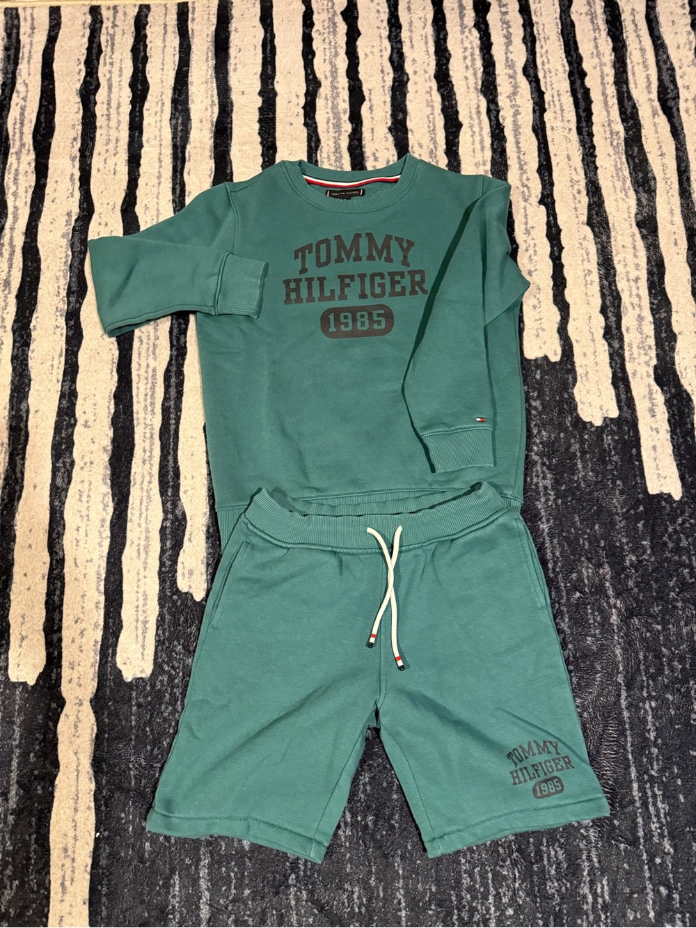 Tommy Hilfiger Teal Green Logo Sweatshirt & Shorts Set